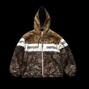Handmade Brown Cotton Hooded Jacket Pockets Size Large Cottagecore Wearble Art